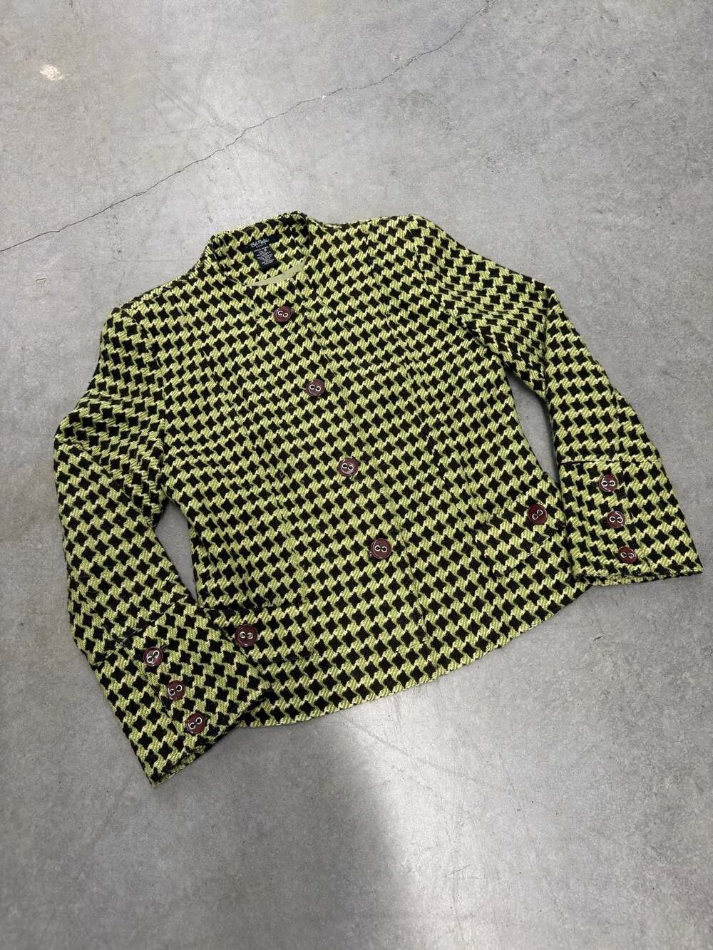 Vintage Y2K Bob Mackie Studio Green and Black Houndstooth Blazer Jacket Size 12